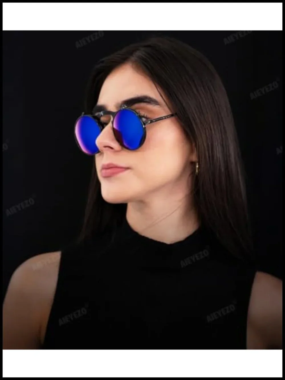 Round Flip Up Sunglasses Metal Frame Retro Steampunk